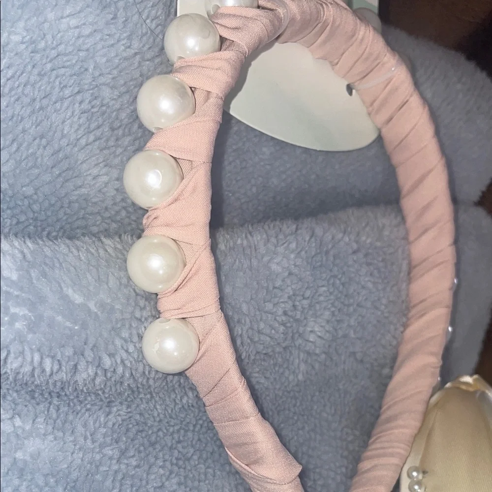 Pearl Embellished Headband Set Cream and Pink